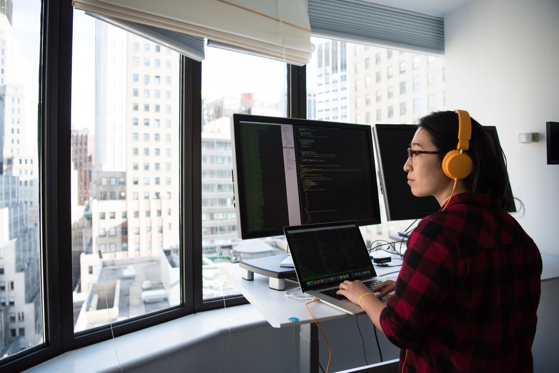 Professional software team collaborating in an office